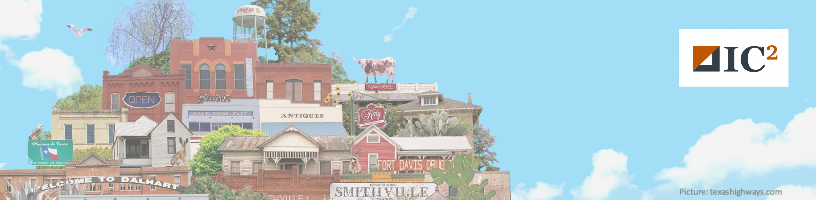 Cartoon rendering of images from small towns across Texas