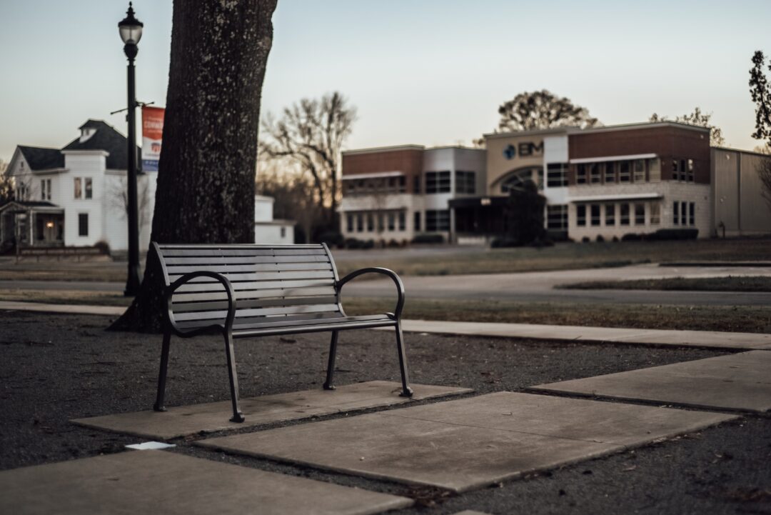 empty bench in an empty town