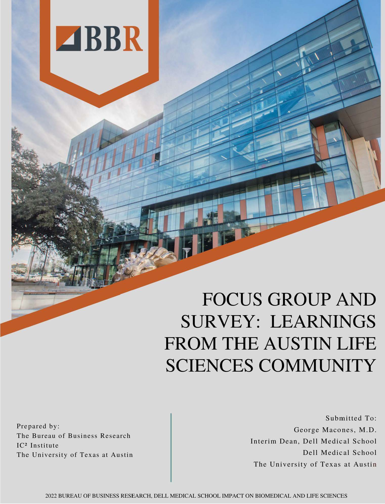 Picture of report cover with building of Dell Medical School