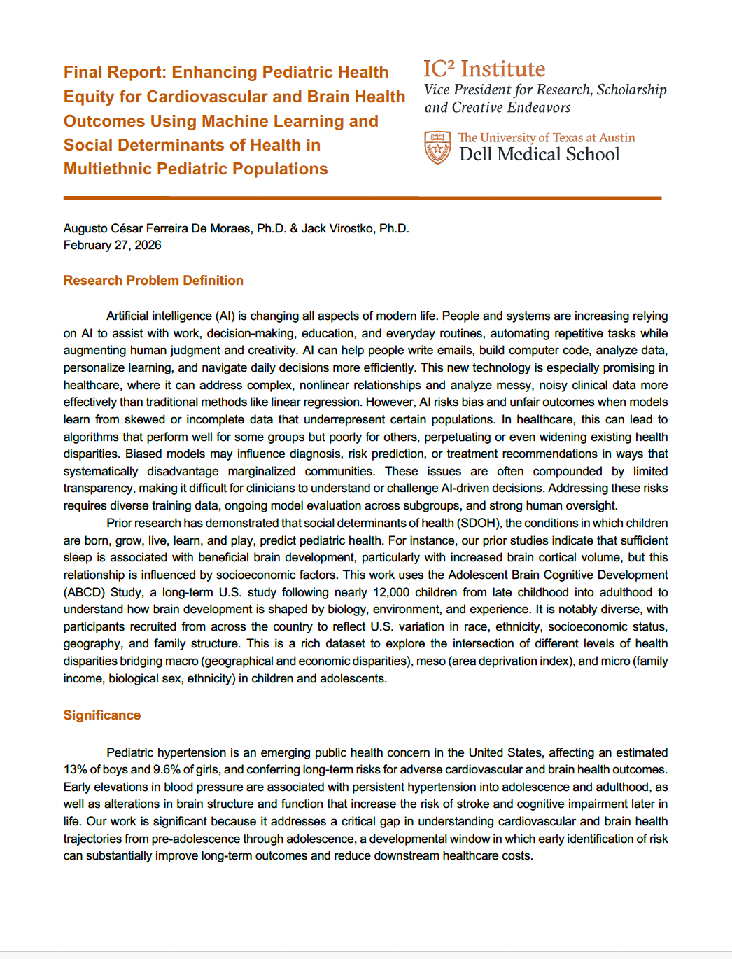 Enhancing Pediatric Health Equity for Cardiovascular and Brain Health Outcomes Using Machine Learning and Social Determinants of Health in Multiethnic Pediatric Populations